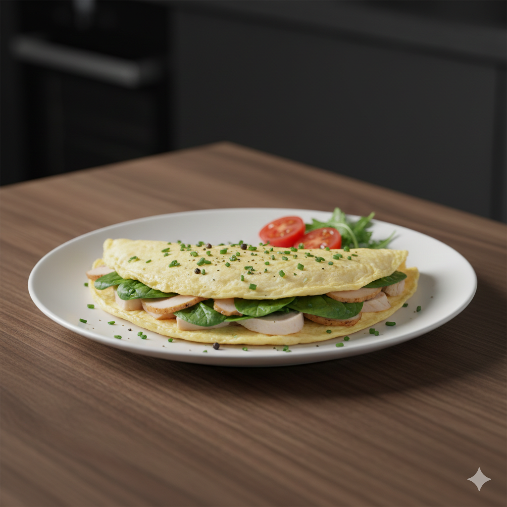 Tortilla de claras con espinacas y pavo